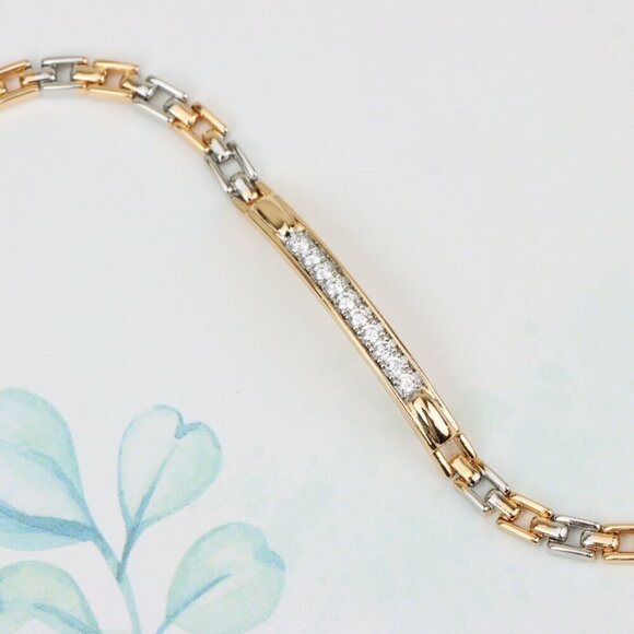 Elegant Rose Gold and Silver Bracelet with Sparkling CZ Accents, XPBL0691 - Picture 2 of 12